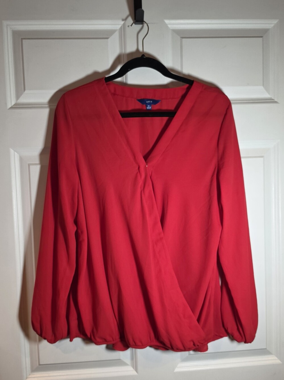 Apt. 9 Red Surplice Long-Sleeve Blouse Semi Sheer Sleeves And Back M